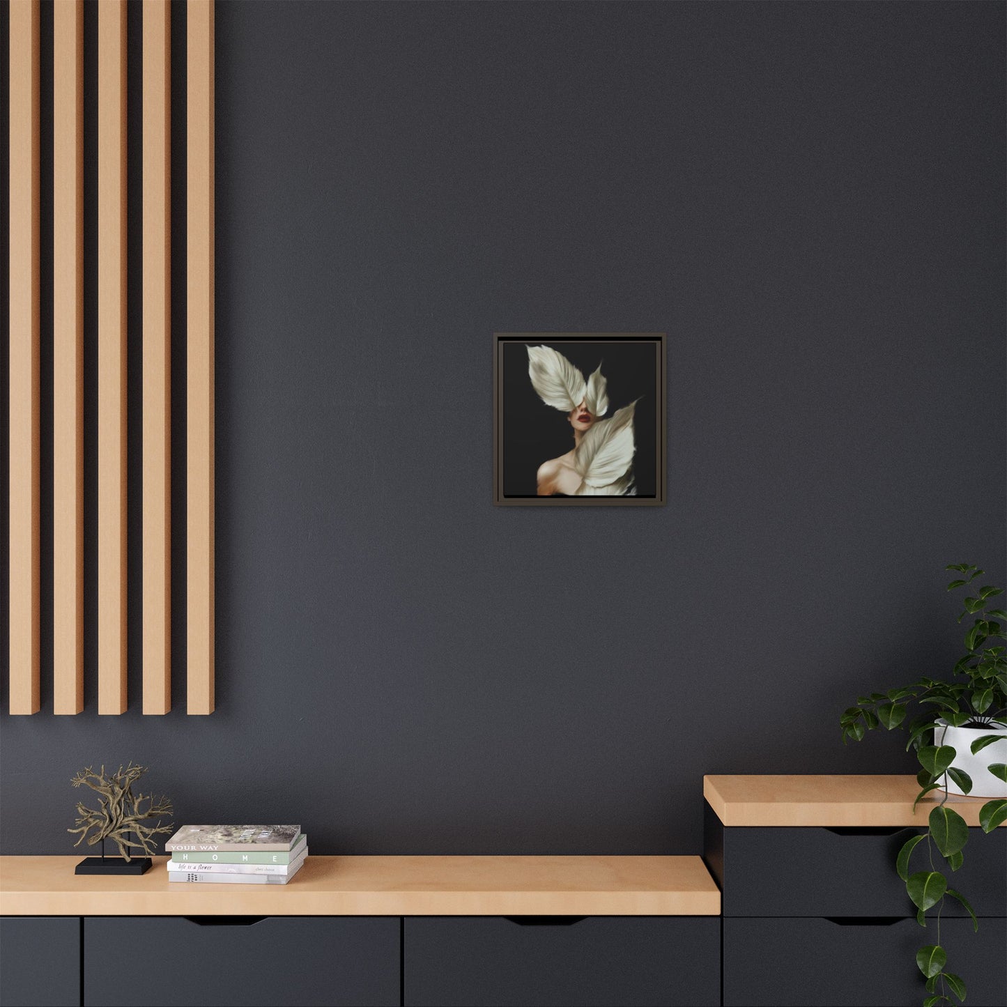Dessin de femme numérique avec fleurs, art mural botanique bohème, impression sur toile mate encadrée, décoration d'intérieur moderne, esthétique feuillue