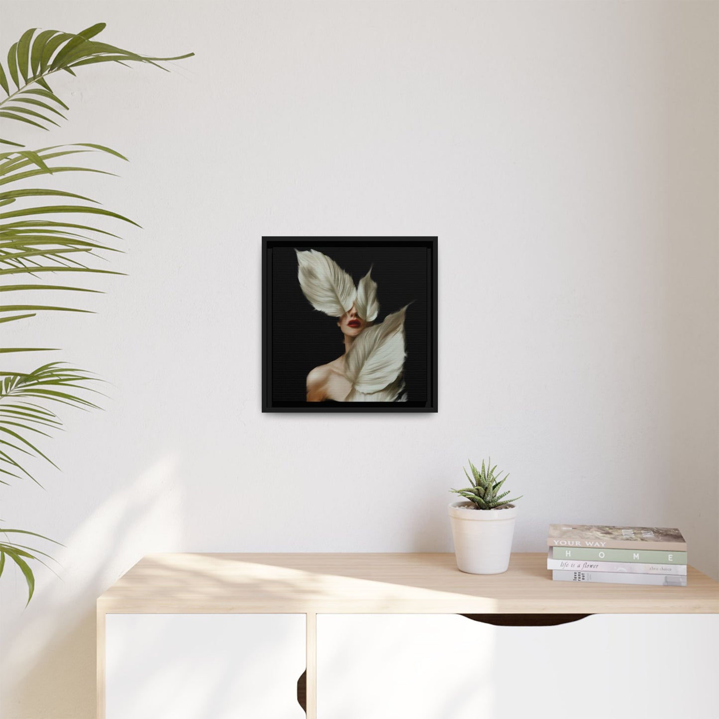 Dessin de femme numérique avec fleurs, art mural botanique bohème, impression sur toile mate encadrée, décoration d'intérieur moderne, esthétique feuillue