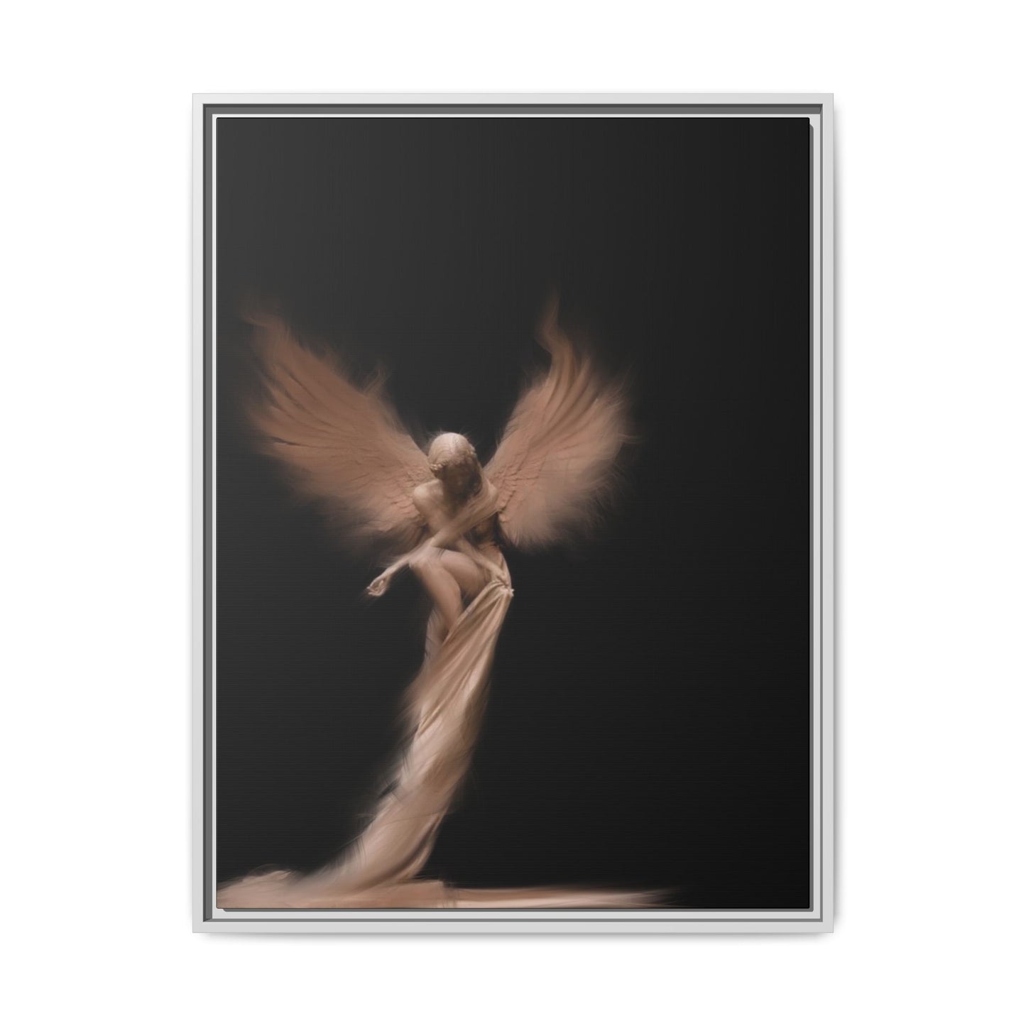 DIGITAL ANGEL DRAWING, Ethereal Angel Framed Canvas Art, Soft Angel Wings Wall Decor, Bohemian Home Decor, Gift for Art Lovers