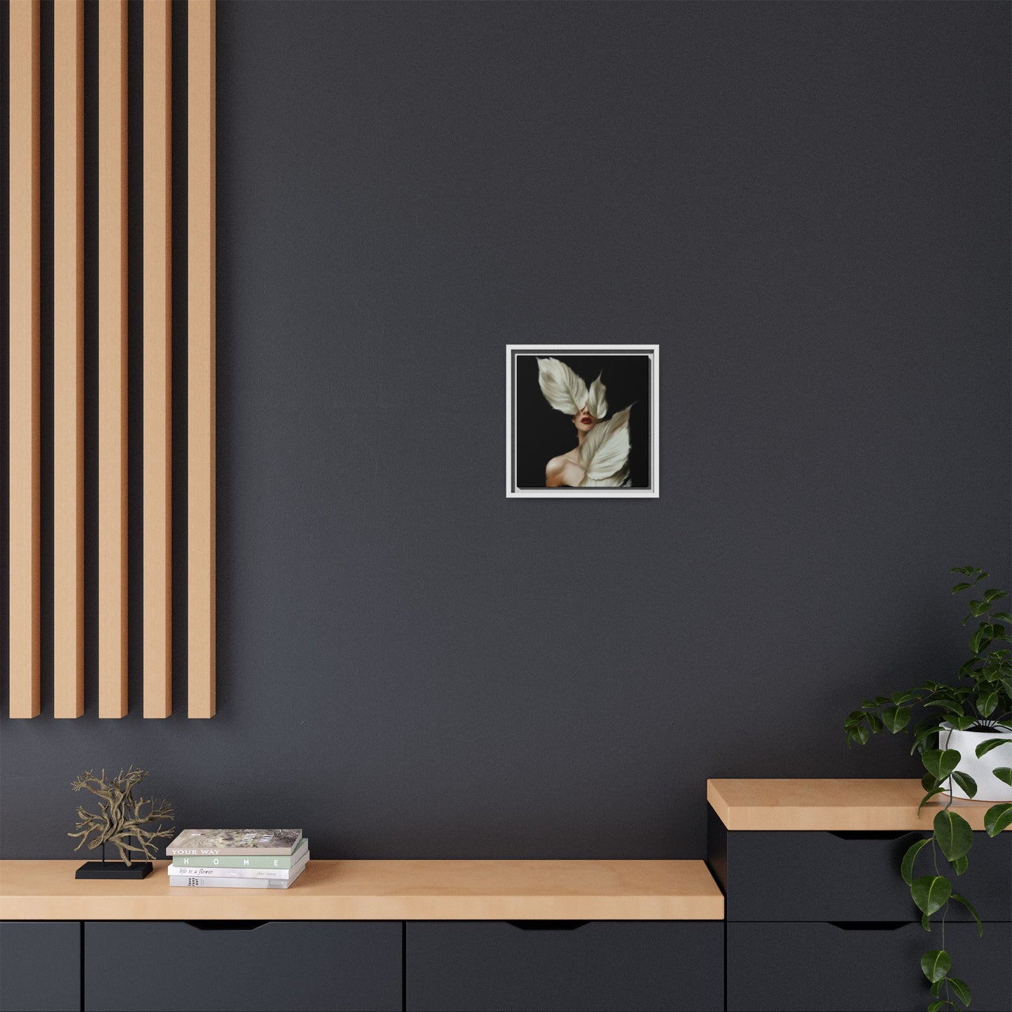 Dessin de femme numérique avec fleurs, art mural botanique bohème, impression sur toile mate encadrée, décoration d'intérieur moderne, esthétique feuillue