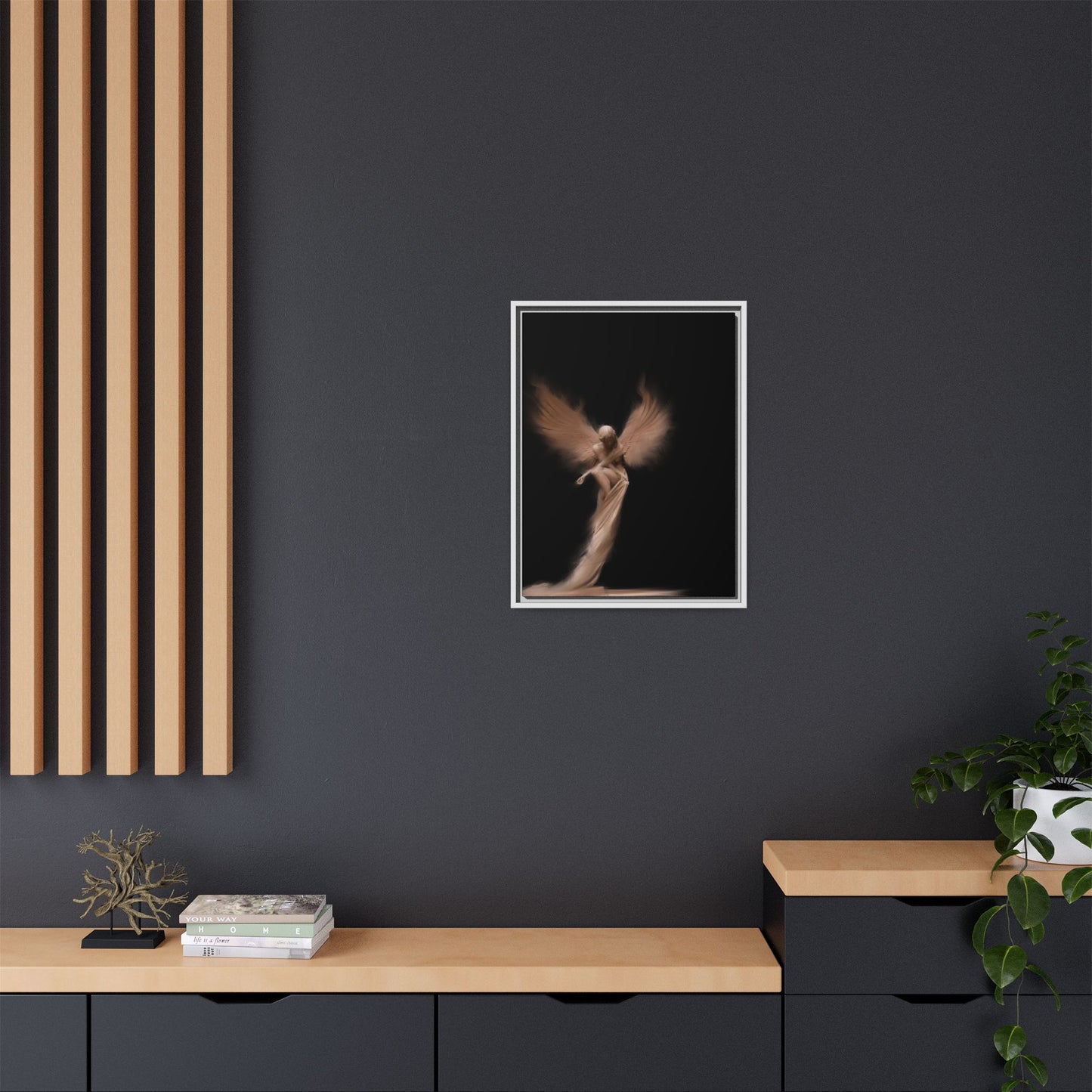 DIGITAL ANGEL DRAWING, Ethereal Angel Framed Canvas Art, Soft Angel Wings Wall Decor, Bohemian Home Decor, Gift for Art Lovers