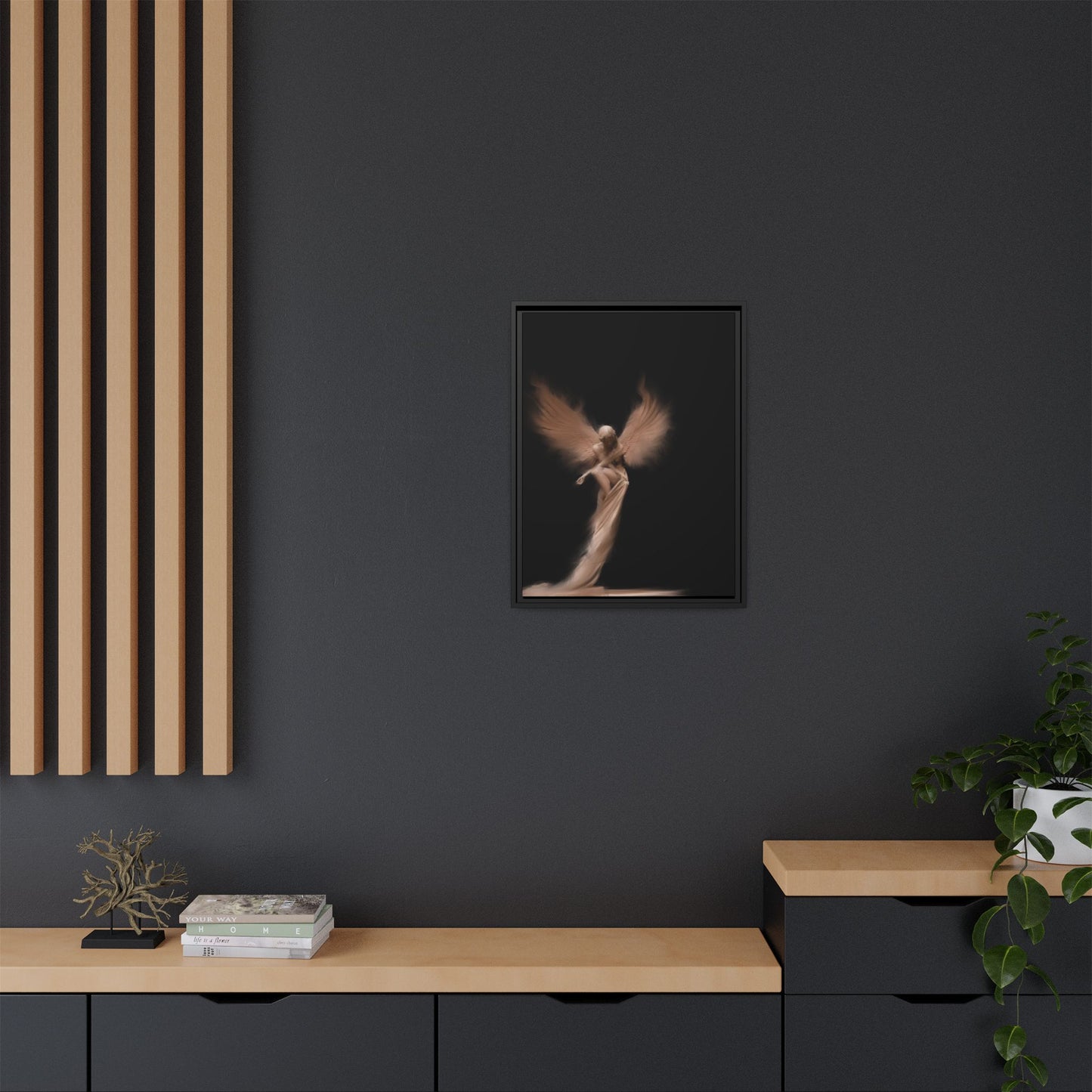 DIGITAL ANGEL DRAWING, Ethereal Angel Framed Canvas Art, Soft Angel Wings Wall Decor, Bohemian Home Decor, Gift for Art Lovers