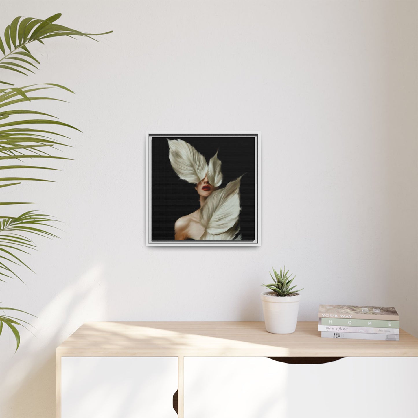 Dessin de femme numérique avec fleurs, art mural botanique bohème, impression sur toile mate encadrée, décoration d'intérieur moderne, esthétique feuillue