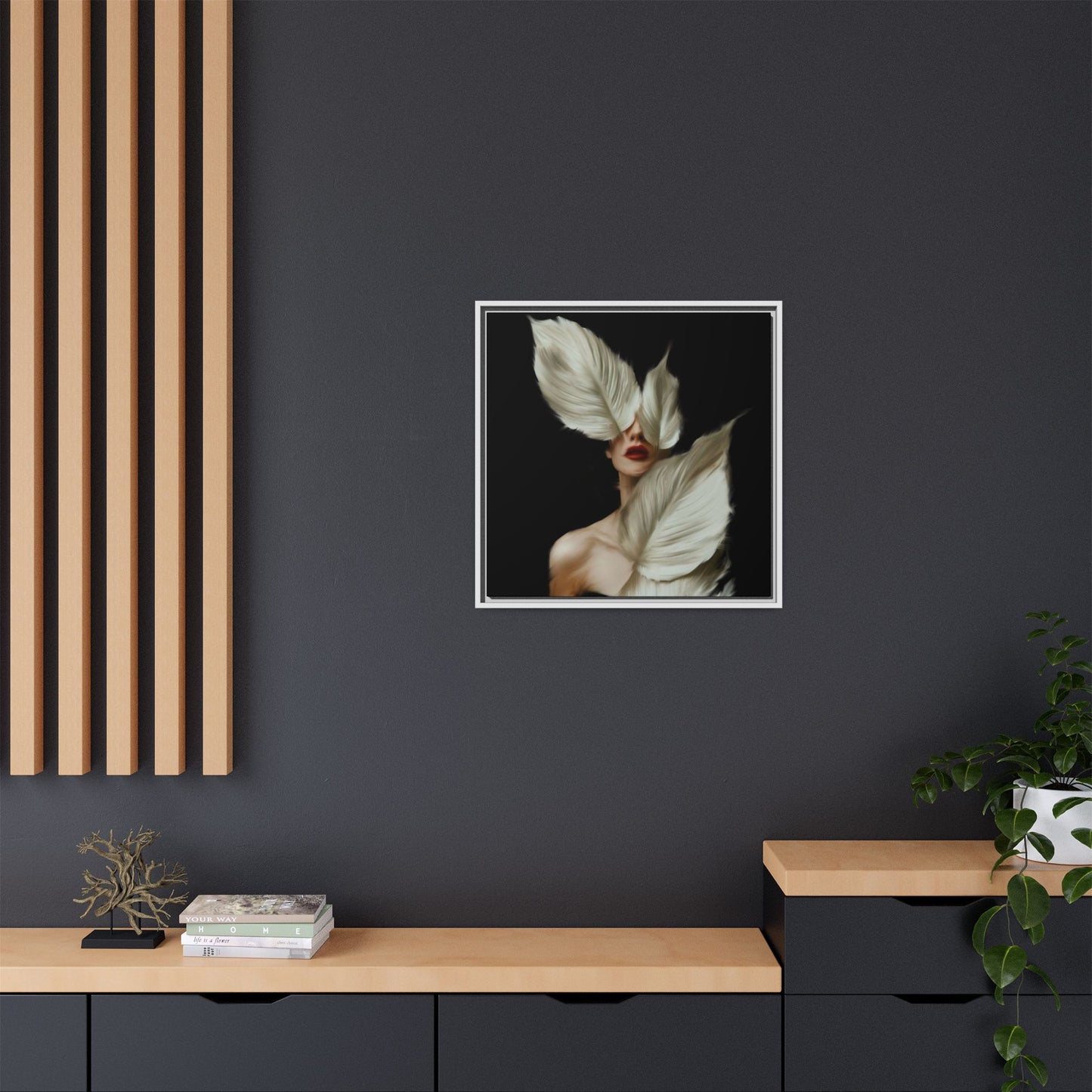Dessin de femme numérique avec fleurs, art mural botanique bohème, impression sur toile mate encadrée, décoration d'intérieur moderne, esthétique feuillue