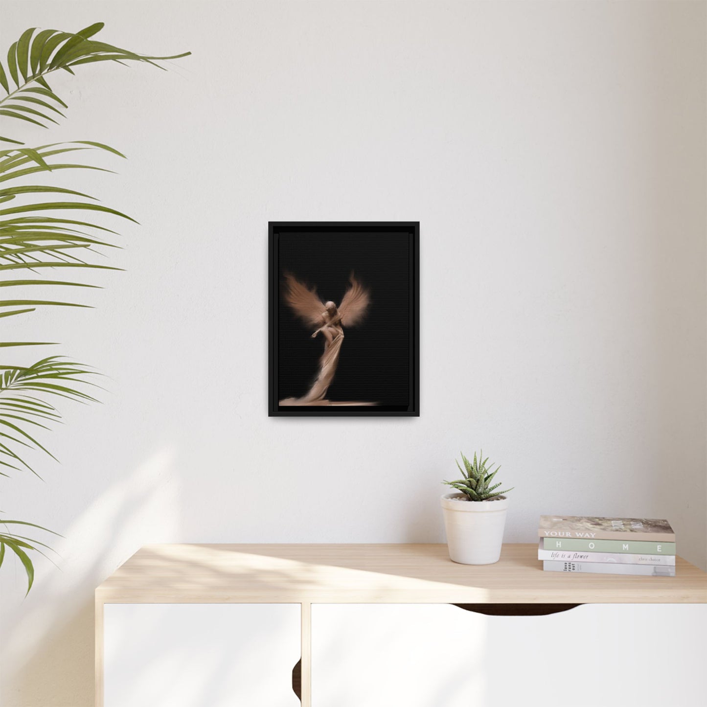 DIGITAL ANGEL DRAWING, Ethereal Angel Framed Canvas Art, Soft Angel Wings Wall Decor, Bohemian Home Decor, Gift for Art Lovers