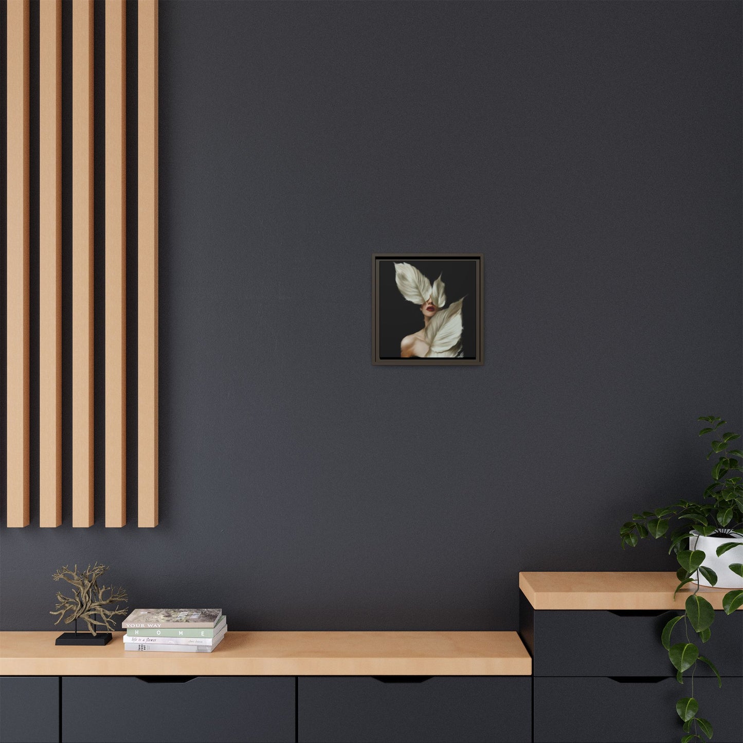 Dessin de femme numérique avec fleurs, art mural botanique bohème, impression sur toile mate encadrée, décoration d'intérieur moderne, esthétique feuillue
