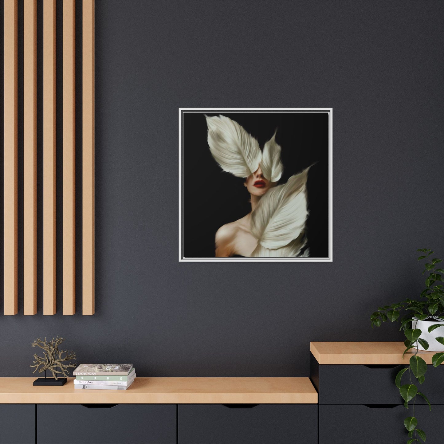 Dessin de femme numérique avec fleurs, art mural botanique bohème, impression sur toile mate encadrée, décoration d'intérieur moderne, esthétique feuillue