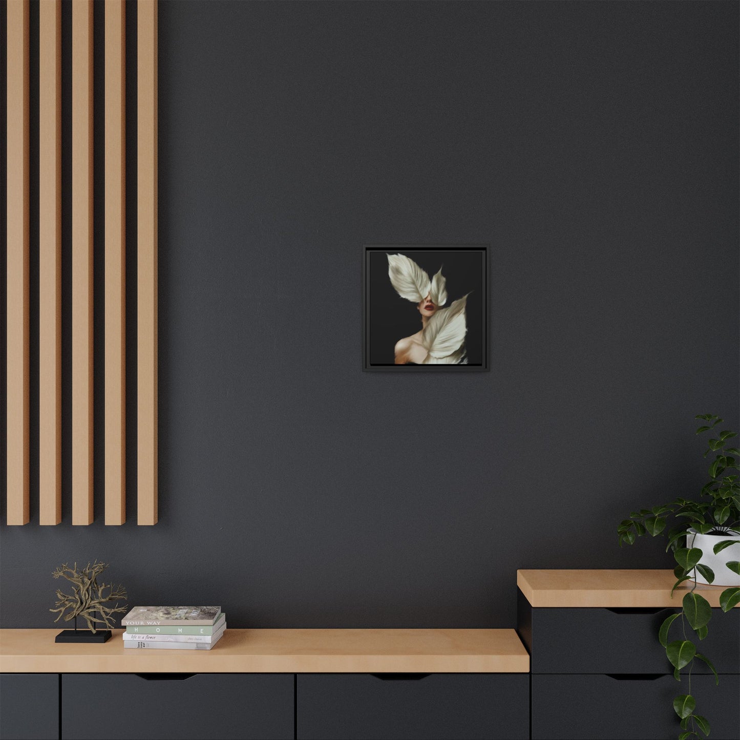 Dessin de femme numérique avec fleurs, art mural botanique bohème, impression sur toile mate encadrée, décoration d'intérieur moderne, esthétique feuillue