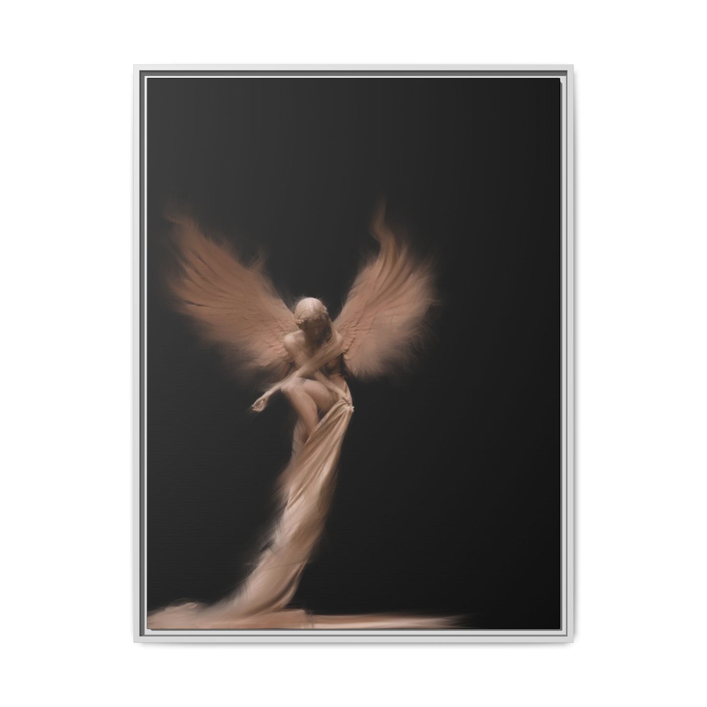 DIGITAL ANGEL DRAWING, Ethereal Angel Framed Canvas Art, Soft Angel Wings Wall Decor, Bohemian Home Decor, Gift for Art Lovers