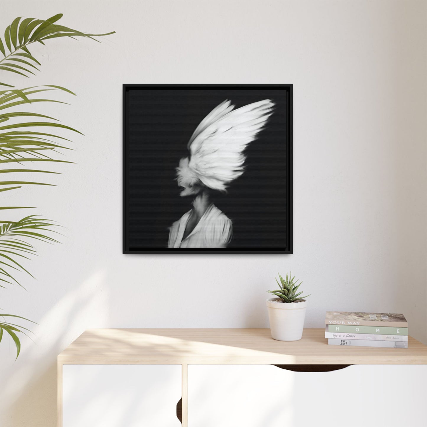 Digital Angel Drawing, Abstract Angel Wings Framed Canvas Art, Dramatic Wall Decor, Inspirational Gift, Modern Home Artwork
