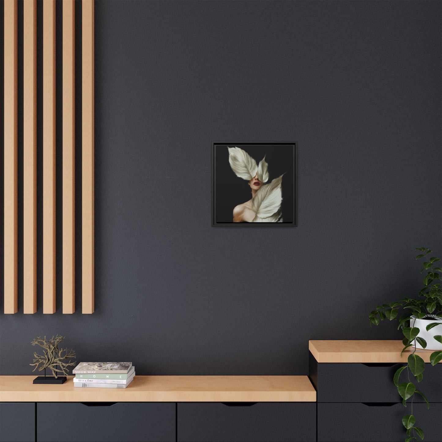 Dessin de femme numérique avec fleurs, art mural botanique bohème, impression sur toile mate encadrée, décoration d'intérieur moderne, esthétique feuillue