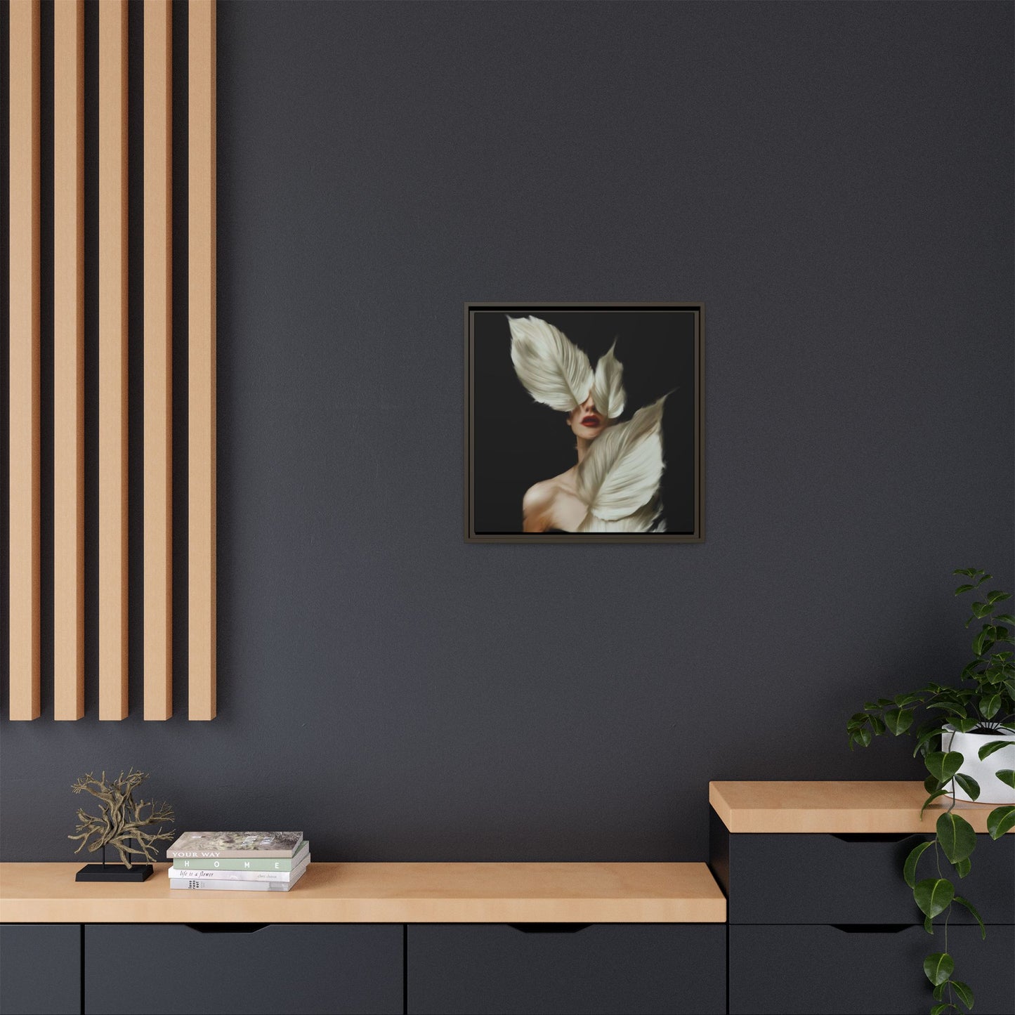 Dessin de femme numérique avec fleurs, art mural botanique bohème, impression sur toile mate encadrée, décoration d'intérieur moderne, esthétique feuillue