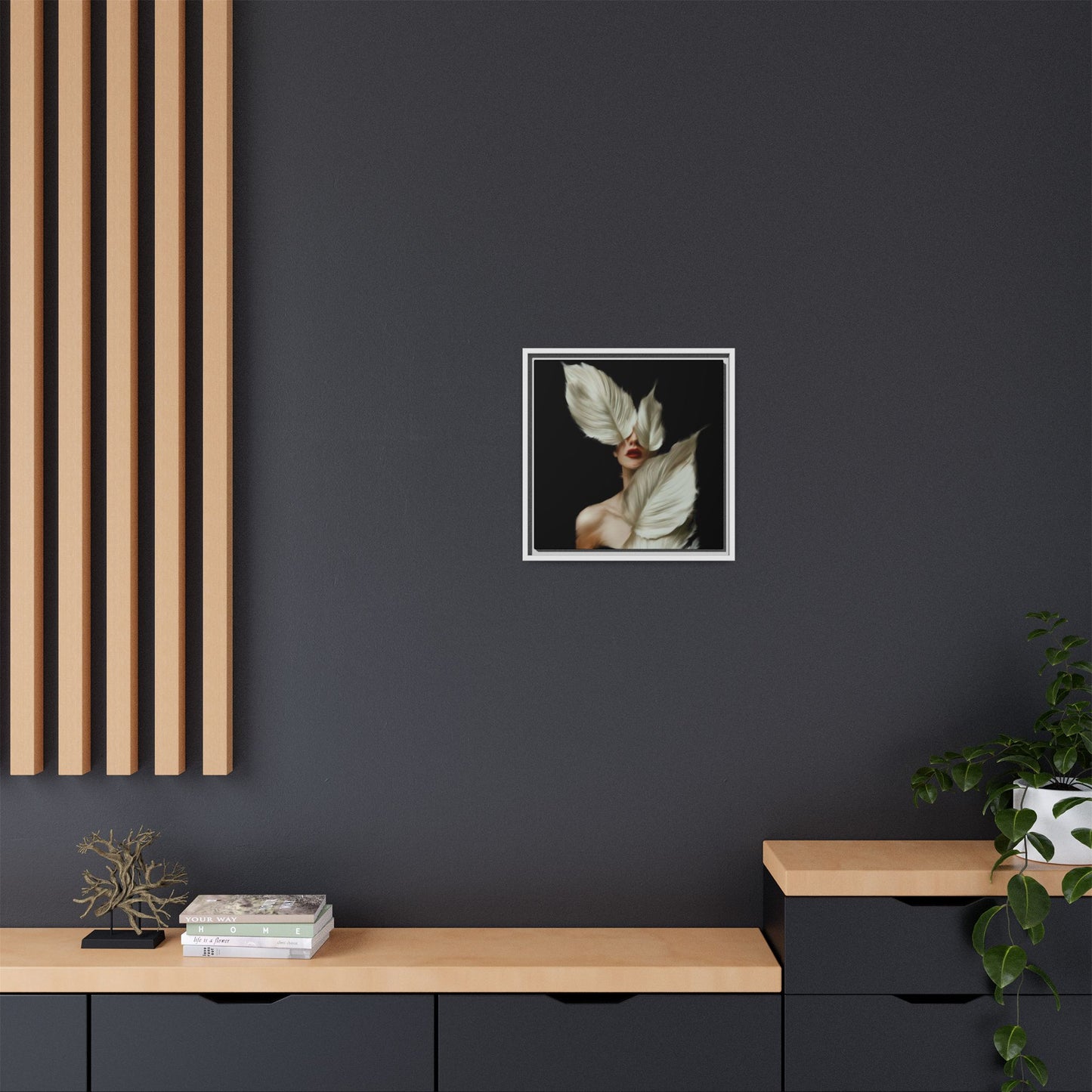 Dessin de femme numérique avec fleurs, art mural botanique bohème, impression sur toile mate encadrée, décoration d'intérieur moderne, esthétique feuillue