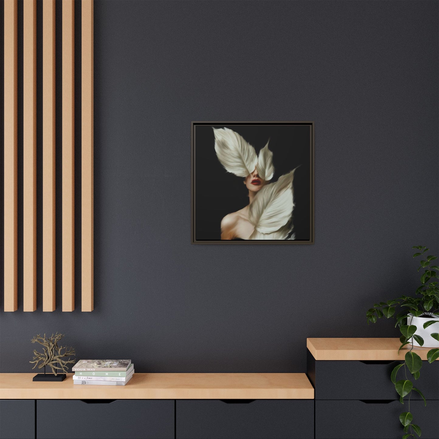 Dessin de femme numérique avec fleurs, art mural botanique bohème, impression sur toile mate encadrée, décoration d'intérieur moderne, esthétique feuillue