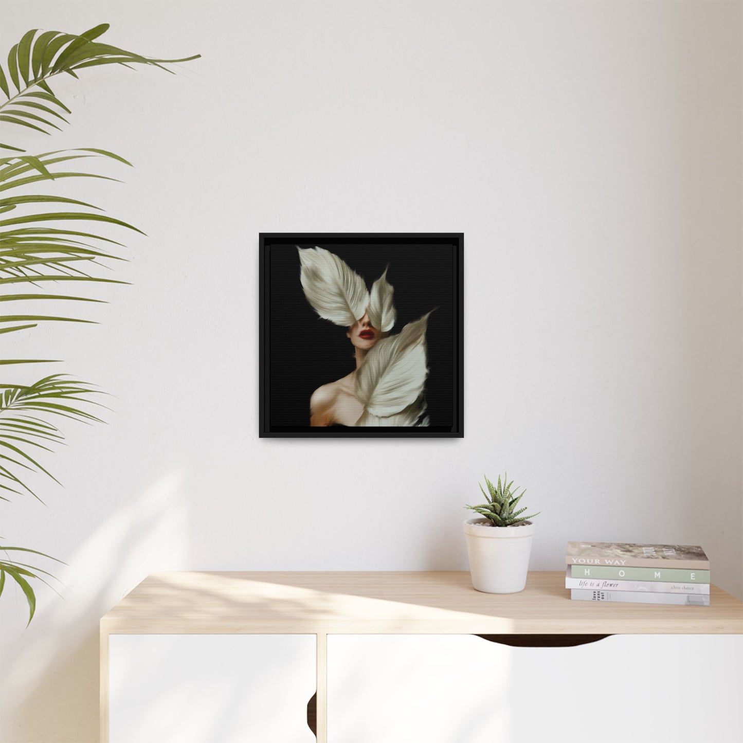 Dessin de femme numérique avec fleurs, art mural botanique bohème, impression sur toile mate encadrée, décoration d'intérieur moderne, esthétique feuillue