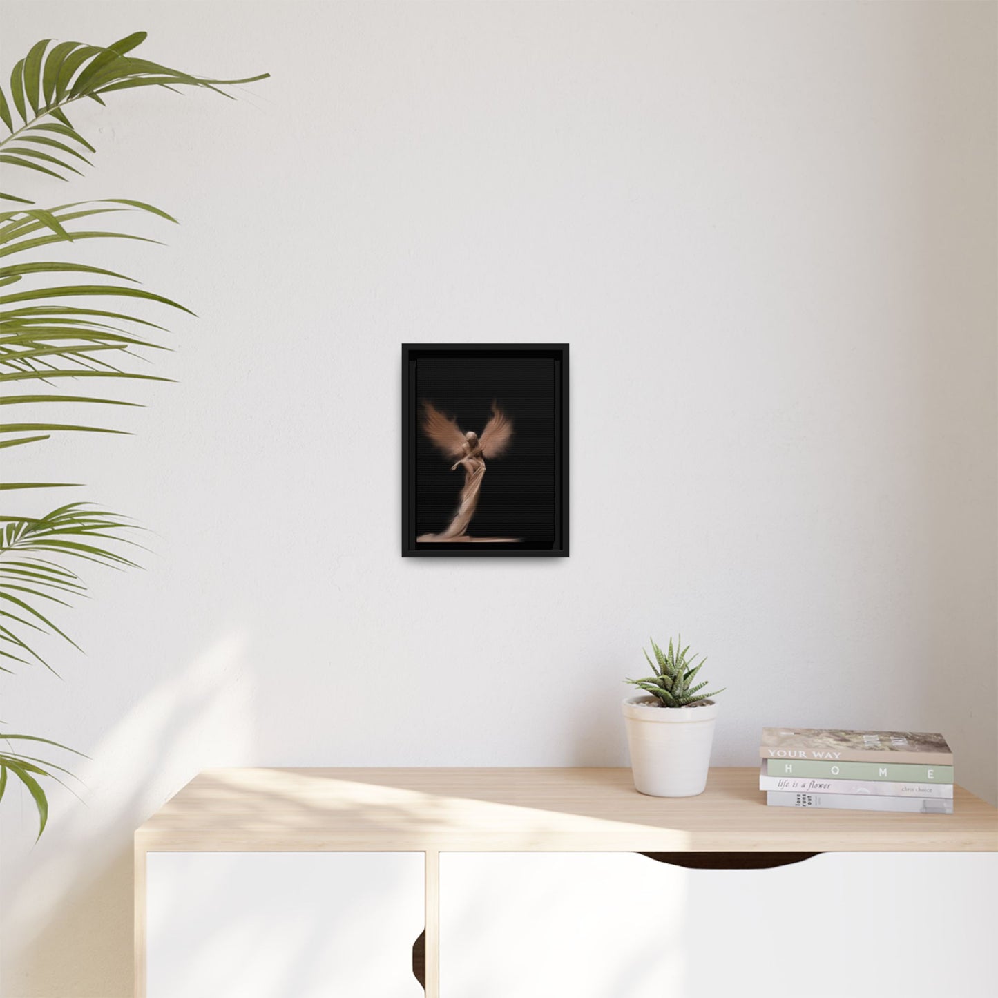 DIGITAL ANGEL DRAWING, Ethereal Angel Framed Canvas Art, Soft Angel Wings Wall Decor, Bohemian Home Decor, Gift for Art Lovers