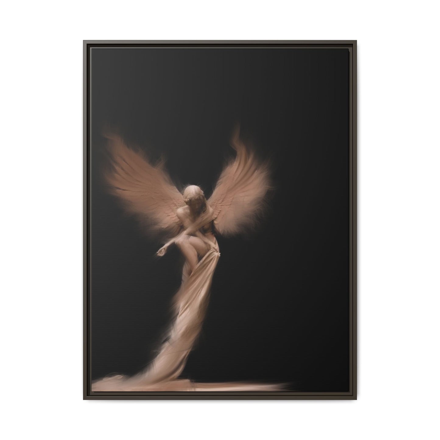 DIGITAL ANGEL DRAWING, Ethereal Angel Framed Canvas Art, Soft Angel Wings Wall Decor, Bohemian Home Decor, Gift for Art Lovers