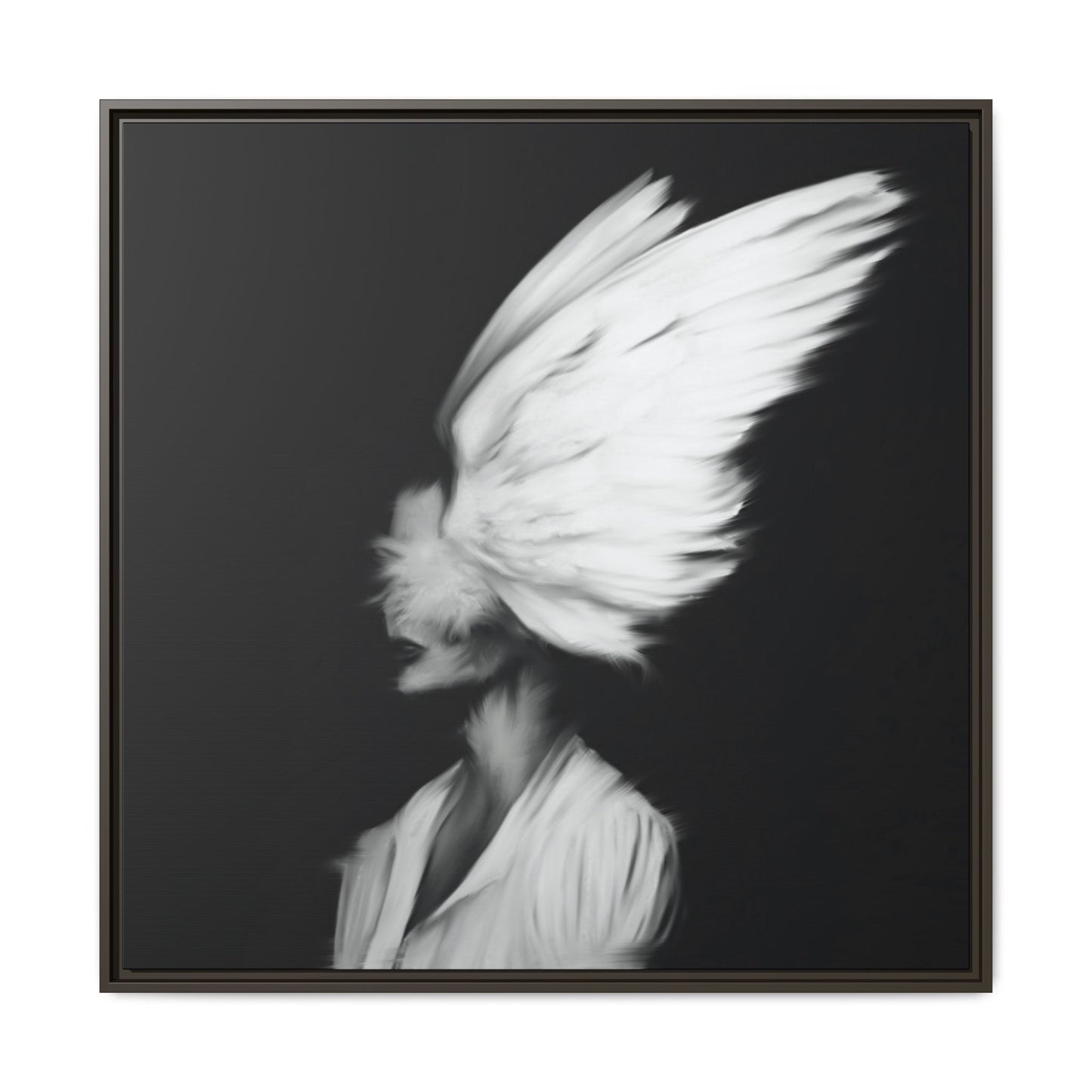 Digital Angel Drawing, Abstract Angel Wings Framed Canvas Art, Dramatic Wall Decor, Inspirational Gift, Modern Home Artwork