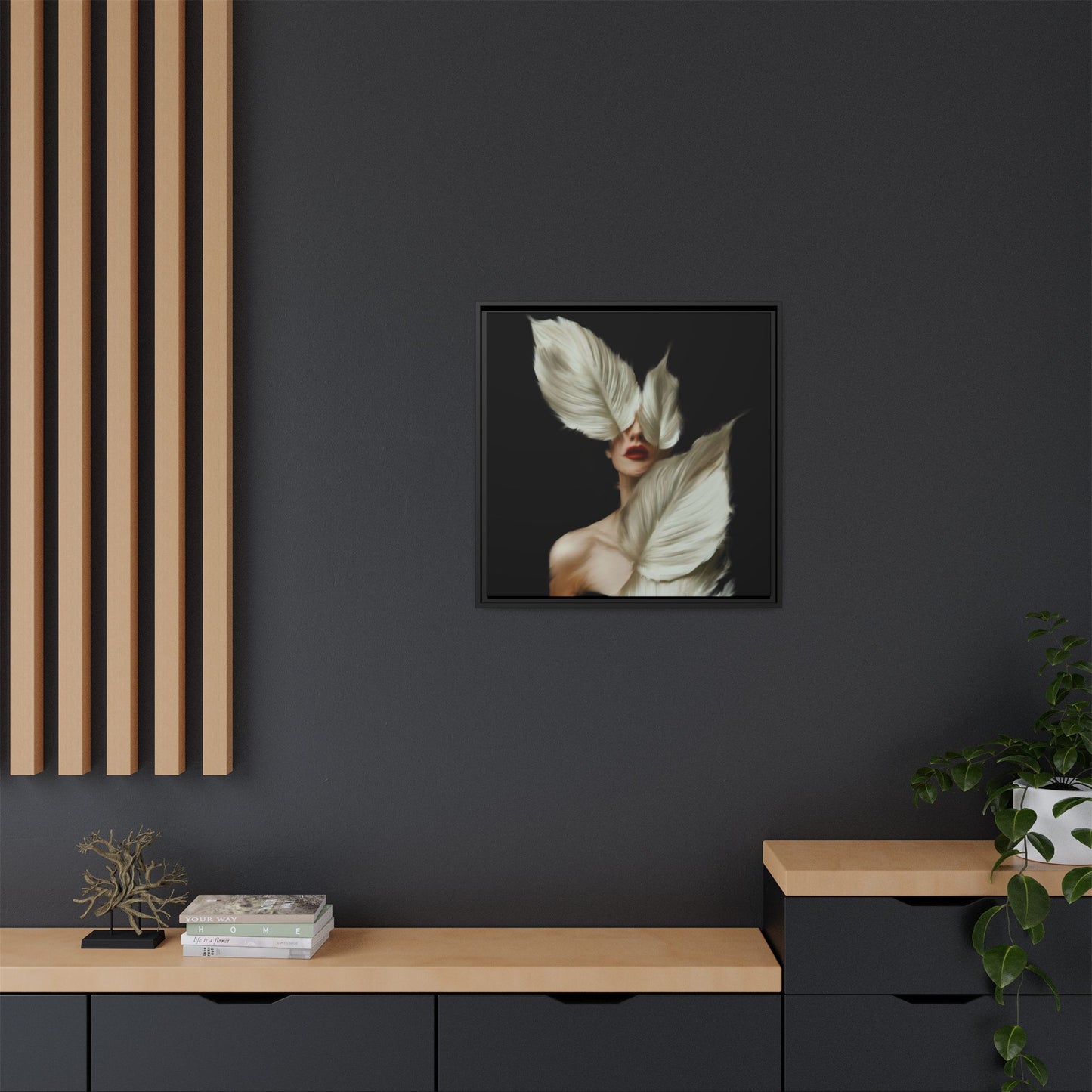 Dessin de femme numérique avec fleurs, art mural botanique bohème, impression sur toile mate encadrée, décoration d'intérieur moderne, esthétique feuillue