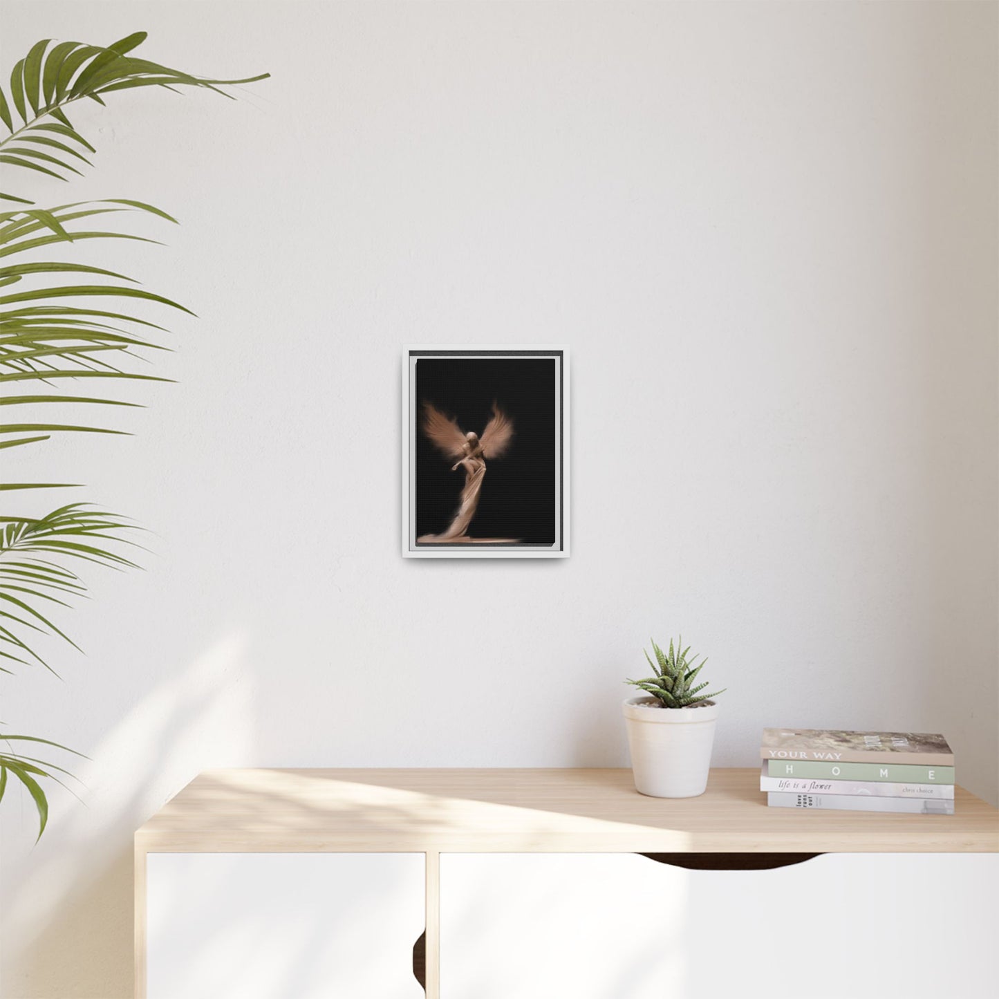 DIGITAL ANGEL DRAWING, Ethereal Angel Framed Canvas Art, Soft Angel Wings Wall Decor, Bohemian Home Decor, Gift for Art Lovers