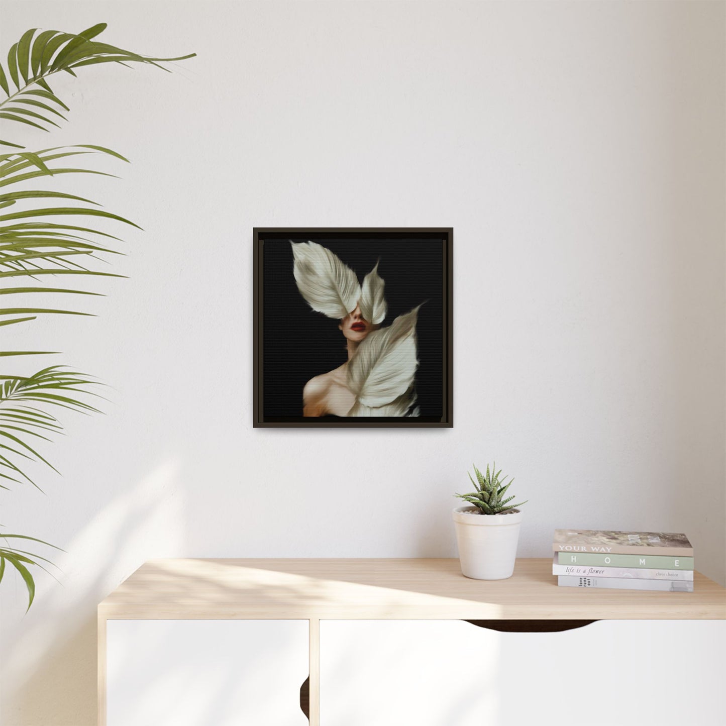 Dessin de femme numérique avec fleurs, art mural botanique bohème, impression sur toile mate encadrée, décoration d'intérieur moderne, esthétique feuillue