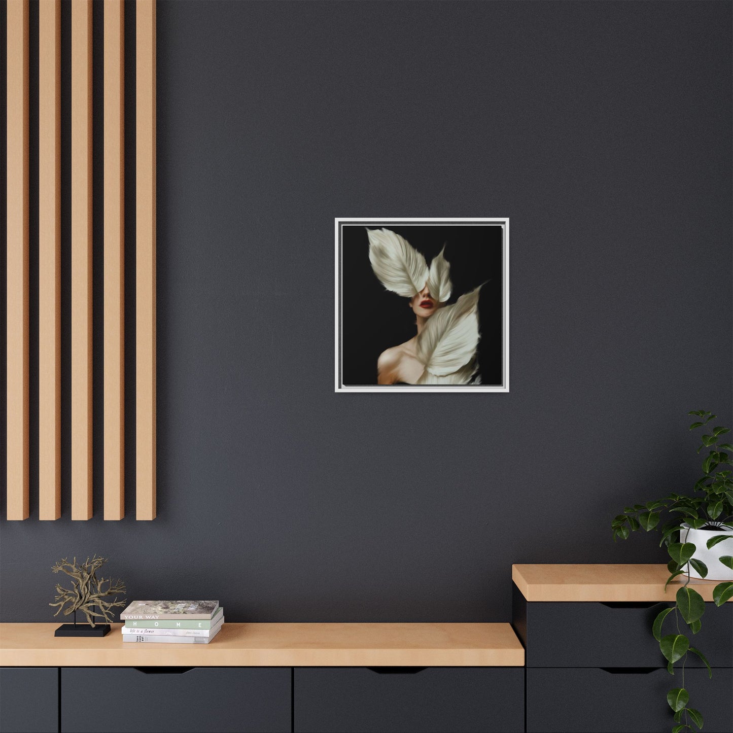 Dessin de femme numérique avec fleurs, art mural botanique bohème, impression sur toile mate encadrée, décoration d'intérieur moderne, esthétique feuillue