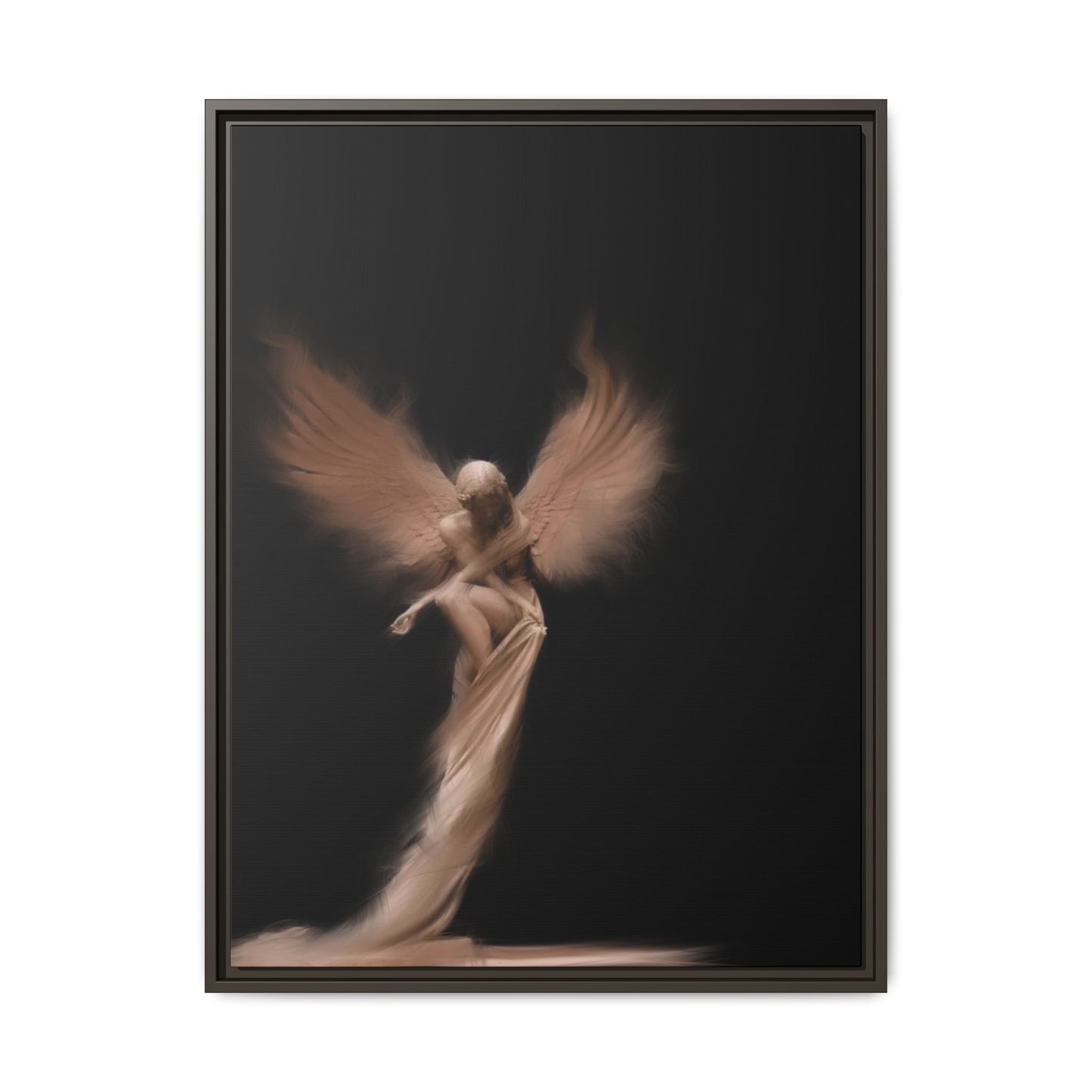 DIGITAL ANGEL DRAWING, Ethereal Angel Framed Canvas Art, Soft Angel Wings Wall Decor, Bohemian Home Decor, Gift for Art Lovers