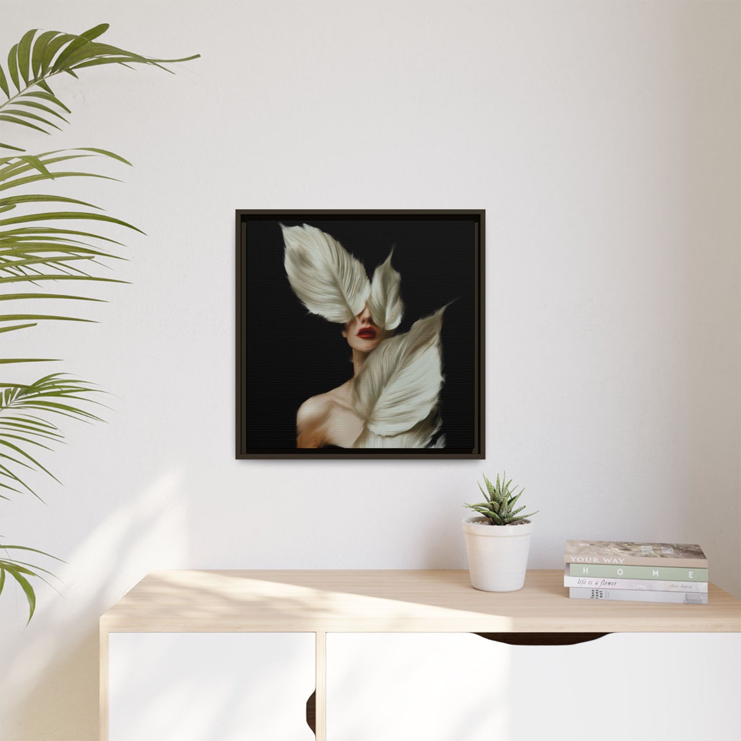 Dessin de femme numérique avec fleurs, art mural botanique bohème, impression sur toile mate encadrée, décoration d'intérieur moderne, esthétique feuillue