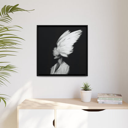 Digital Angel Drawing, Abstract Angel Wings Framed Canvas Art, Dramatic Wall Decor, Inspirational Gift, Modern Home Artwork