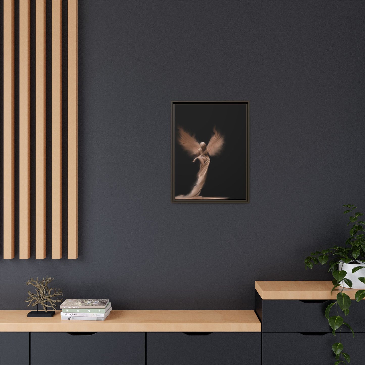 DIGITAL ANGEL DRAWING, Ethereal Angel Framed Canvas Art, Soft Angel Wings Wall Decor, Bohemian Home Decor, Gift for Art Lovers