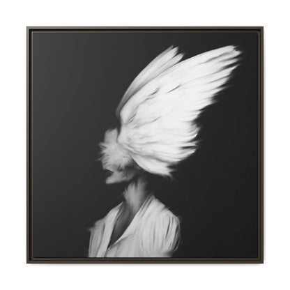 Digital Angel Drawing, Abstract Angel Wings Framed Canvas Art, Dramatic Wall Decor, Inspirational Gift, Modern Home Artwork